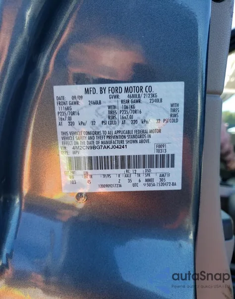 2010 Mercury Mariner из США, поврежденный, VIN 4M2CN9BG7AKJ04241